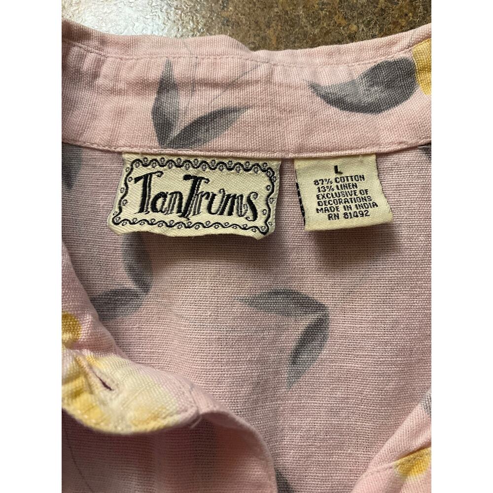 Vintage TanTrums Cotton/Linen Blend Pink Camp Shirt Size L - Picture 4 of 8